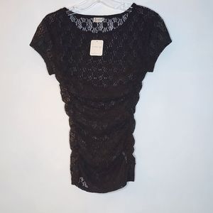Intimately Free People Black Lace Ruched Top XS